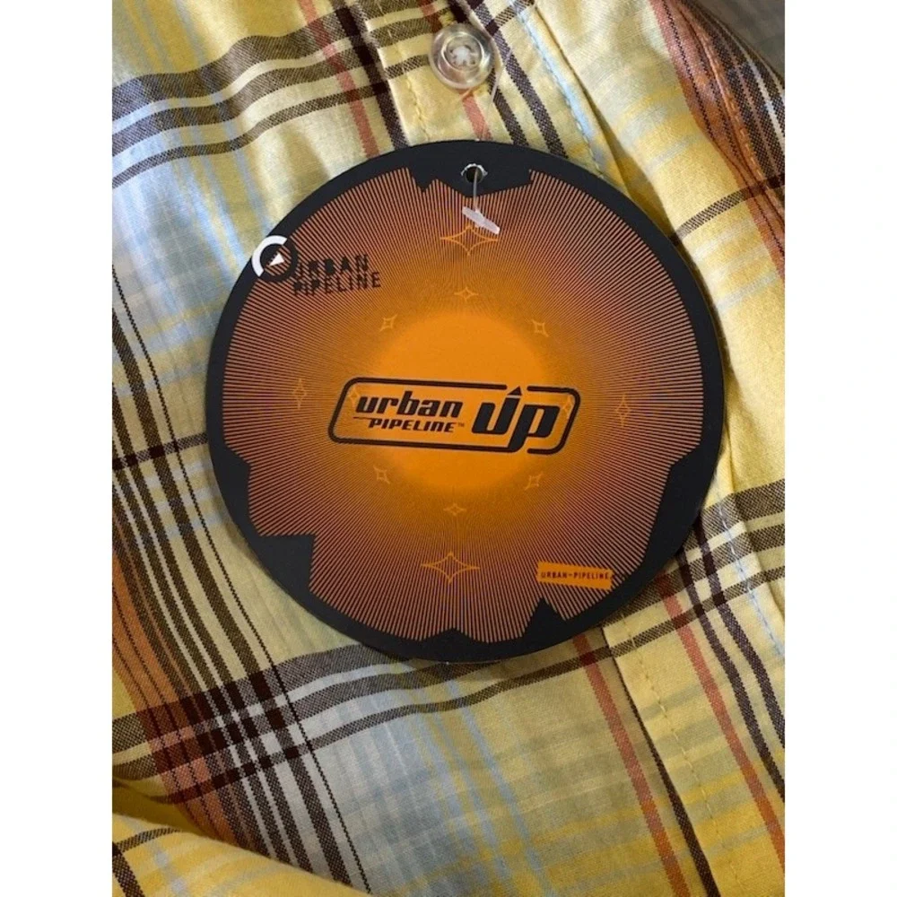 Urban Pipeline Plaid Shirt Yellow‎ Button Up Short Sleeve NWT XL Boys
